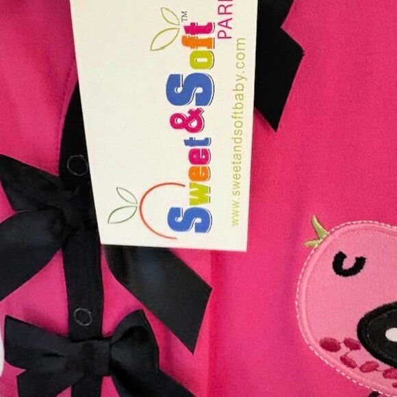 Baby Girl 9 month Sweet and Soft Paris Pink Black 2 Piece Pant Set - Picture 4 of 6